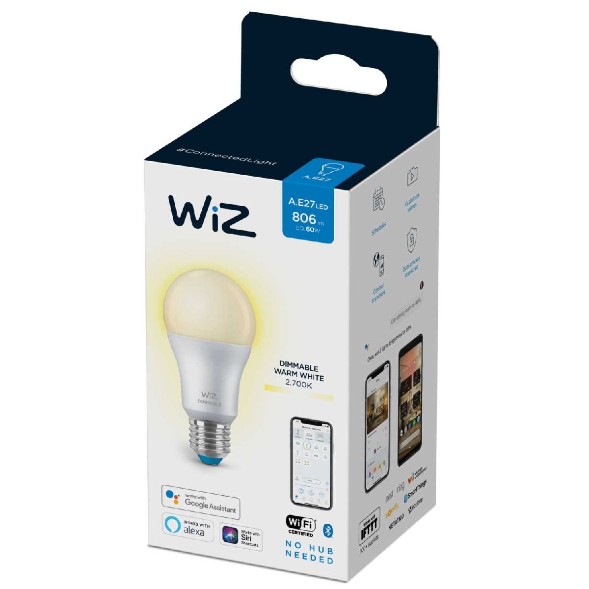 Умная светодиодная лампа Wiz Wi-Fi BLE60WA60E27927DIM1PF/6 E27 8W 2700K 929002450202