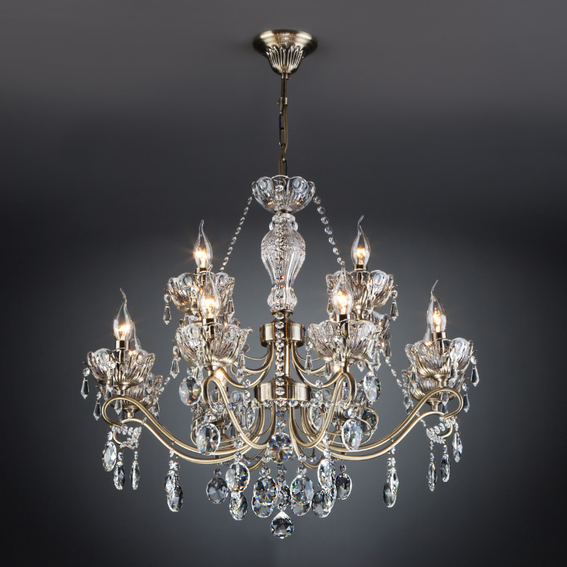 Подвесная люстра Eurosvet 10103/12 античная бронза/прозрачный хрусталь Strotskis