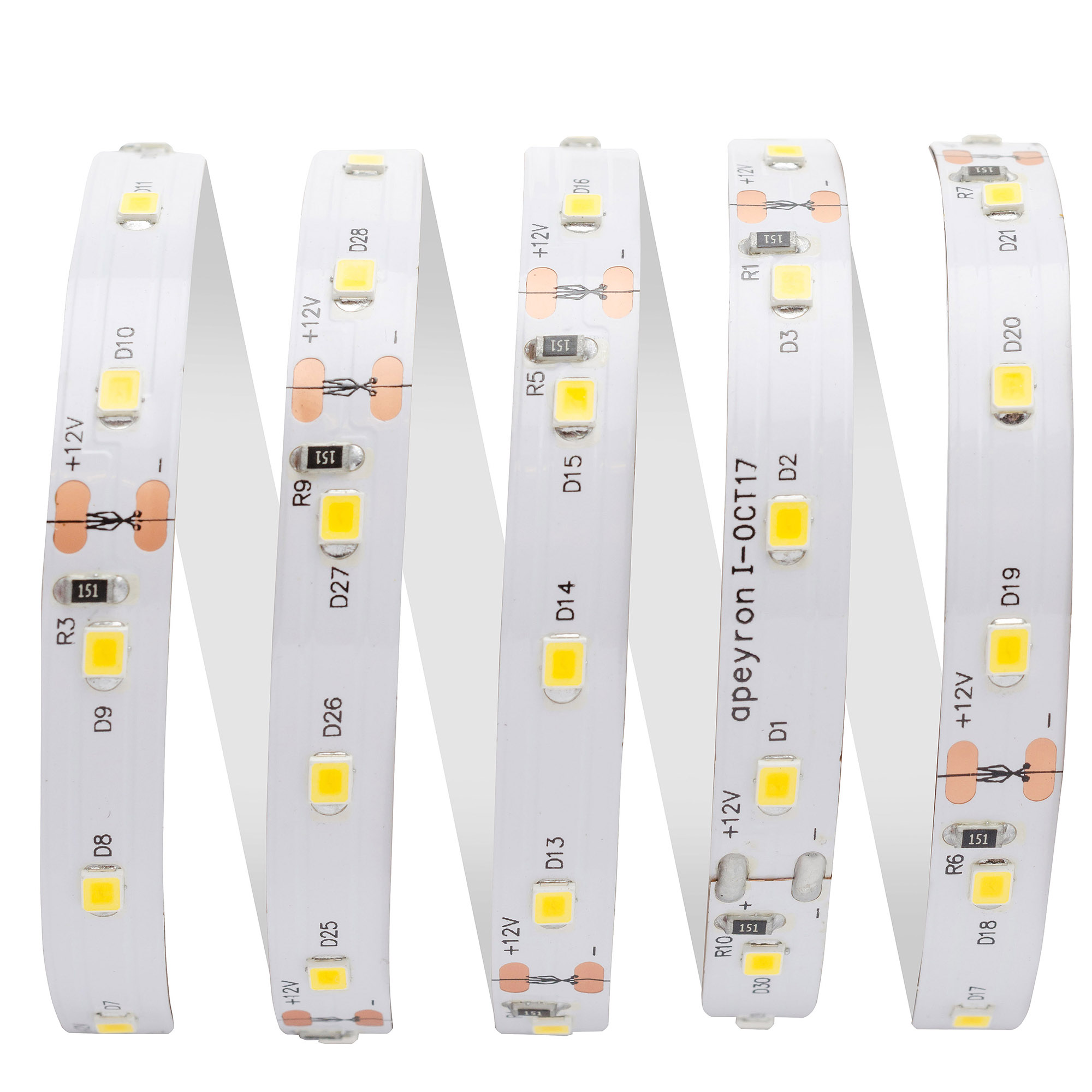 Светодиодная лента Apeyron 12В СТ 4,8Вт/м smd3528, 60д/м IP67 (НАНО) 280Лм/м 5м 4000К 00-148