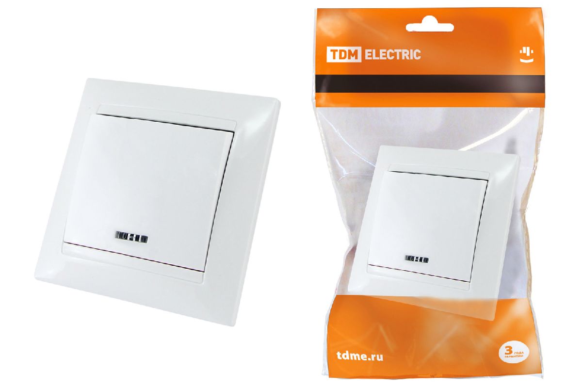 Выключатель одноклавишный с подсветкой Лама TDM Electric SQ1815-0004