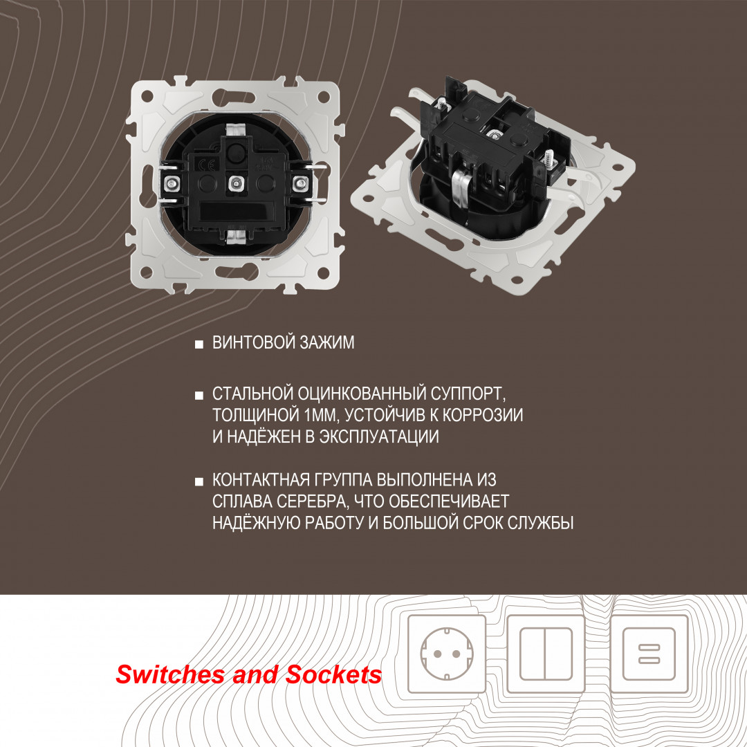 Розетка круглая с/з и шторками, защитной крышкой и рамкой Arte Milano SET08-1-41-1 shampan