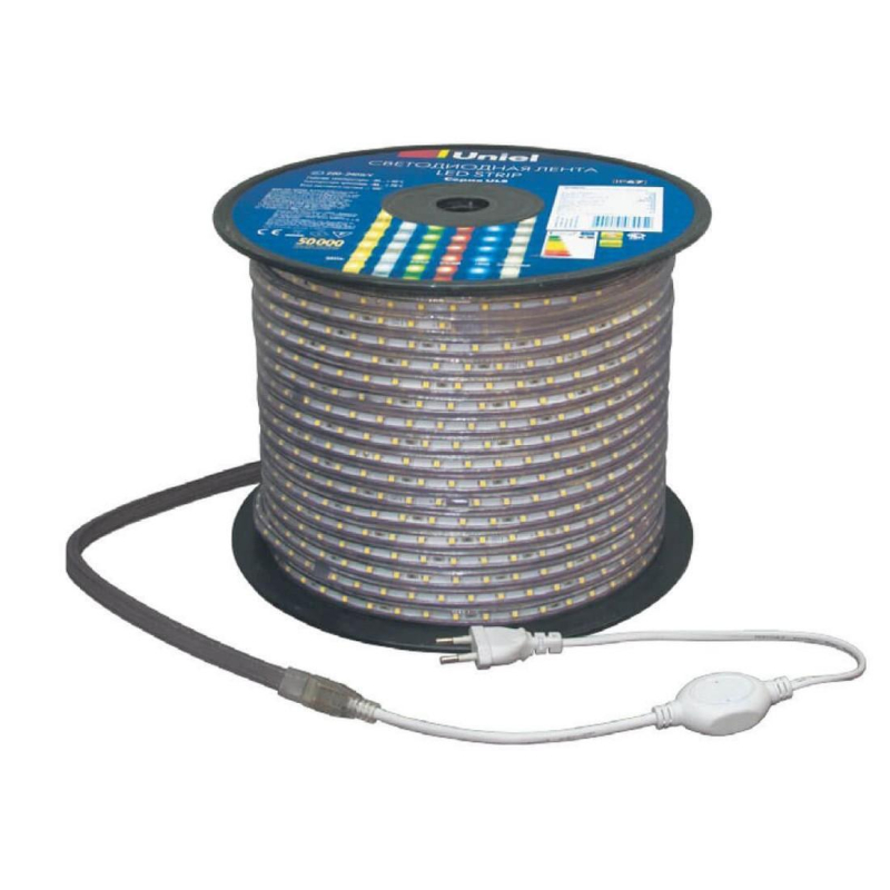 Светодиодная влагозащищенная лента (UL-00000659) Uniel 8W/m 60LED/m 2835SMD холодный белый 50M ULS-2835-60LED/m-10mm-IP67-220V-8W/m-50M-DW