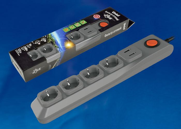 Cетевой фильтр (UL-00001758) Uniel 5гн х 5м с/з Lux S-GSL5-5 Grey