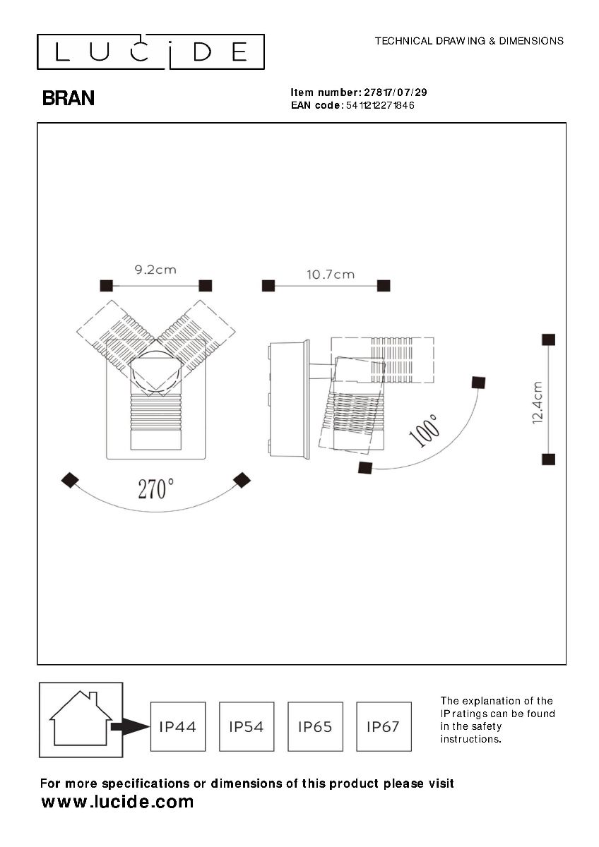 Уличный настенный светильник Lucide Bran 27817/07/29