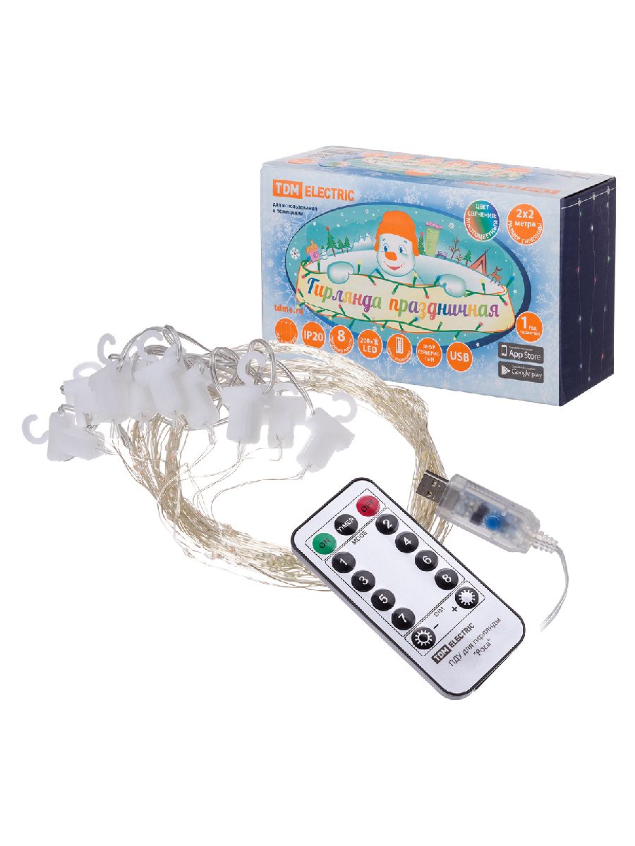 Светодиодная гирлянда TDM Electric Роса - занавес 5V разноцветная 8 режимов SQ0361-0088