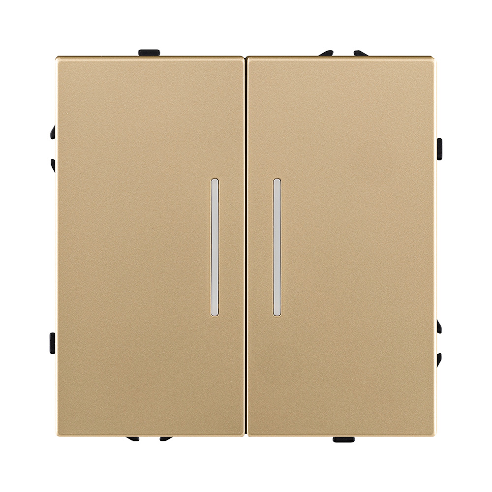 Выключатель 2-клавишный 10А/250В с LED подсветкой, золотой Kollinger Eclipse EC-010GD