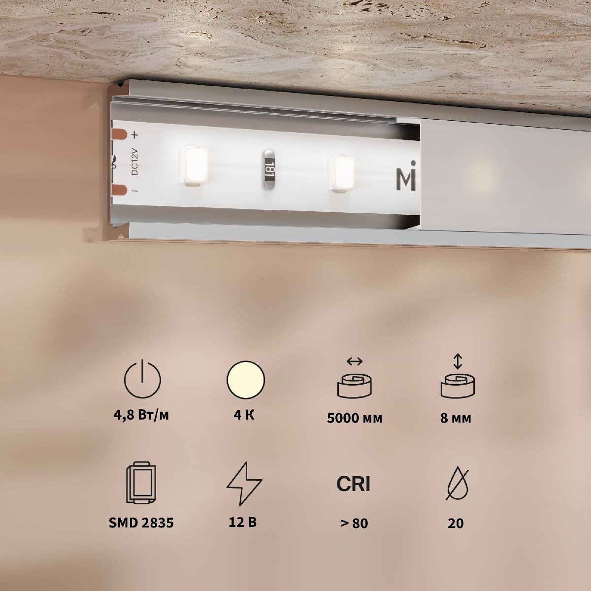 Светодиодная лента Maytoni Base 12В 2835 4,8Вт/м 4000K 5м IP20 201163