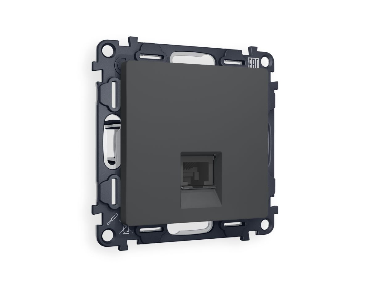 Комплект мех-ма компьютерной розетки RJ-45 экранированной с автоматической защитной шторкой Alfa Графит мягкое касание Quant Ambrella Volt MA912005 (AP9120, VM185)