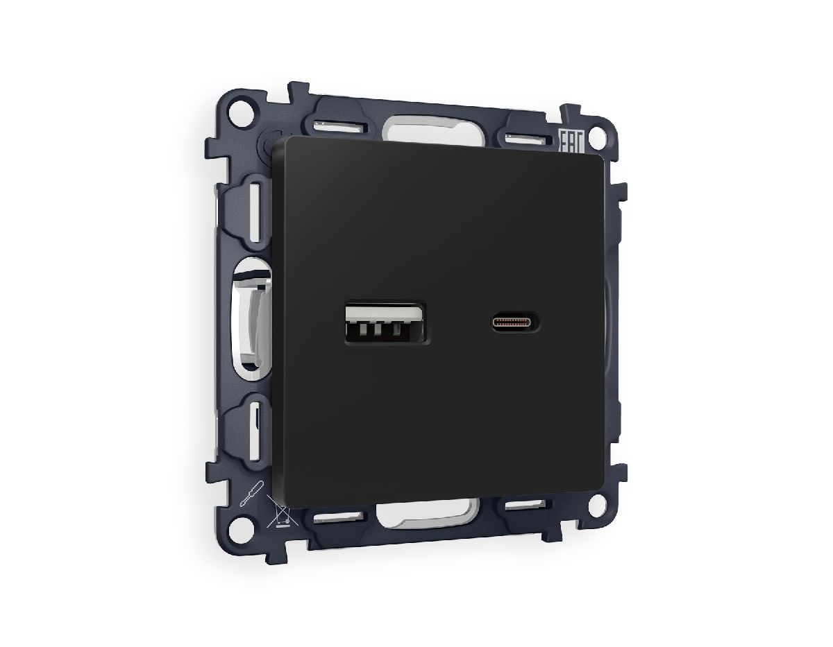 Комплект механизма розетки 2USB A+C 20W (быстрая зарядка) Ambrella Volt Alfa MA811010