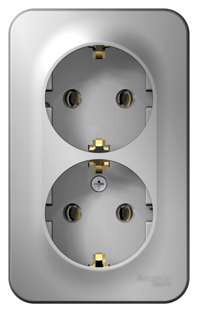 Розетка 2-ая с/з без шторок 16А, 250В, изолир. Пластина Systeme Electric Blanca наруж Алюминий BLNRA010213