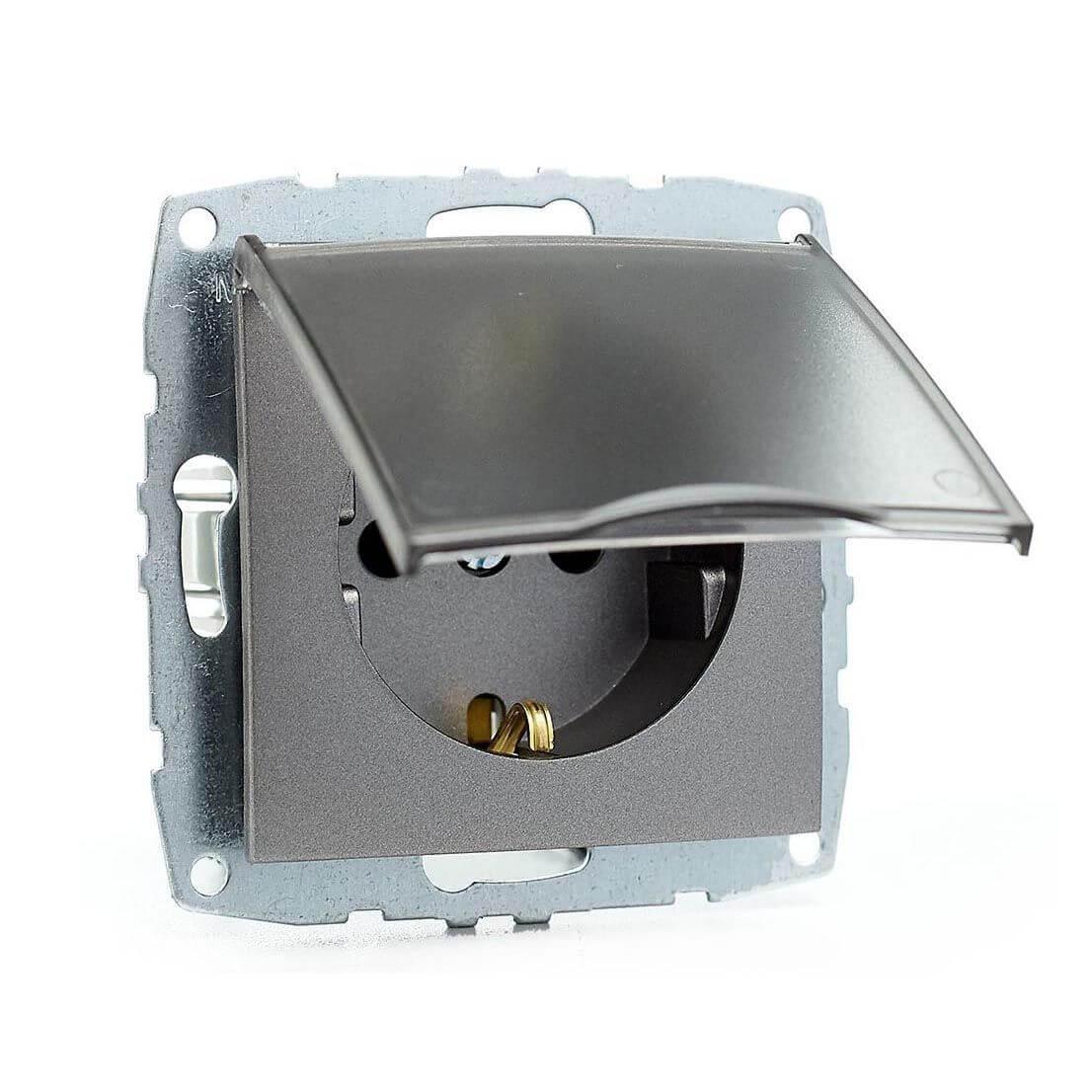 Розетка с заземлением с крышкой Mono Electric Despina-Larissa 16А 250В антрацит 500-002421-118