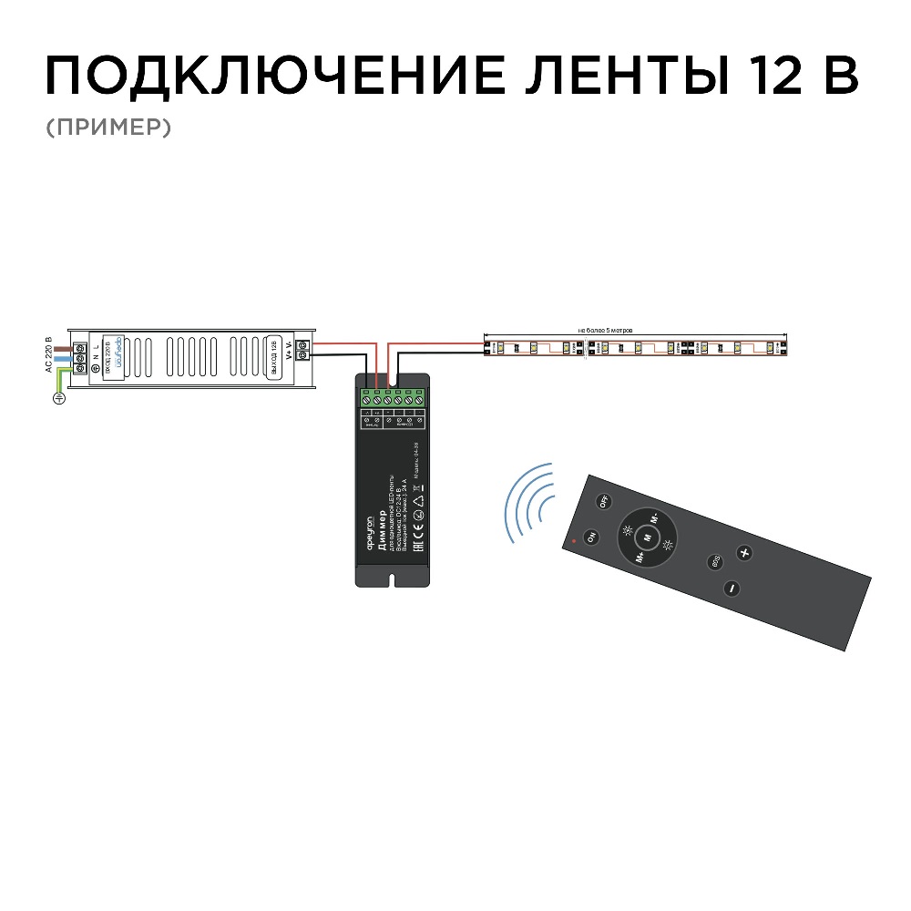 Диммер Apeyron 12/24В 288/576Вт 1 канал 24А IP20 пульт easy control радио 04-38