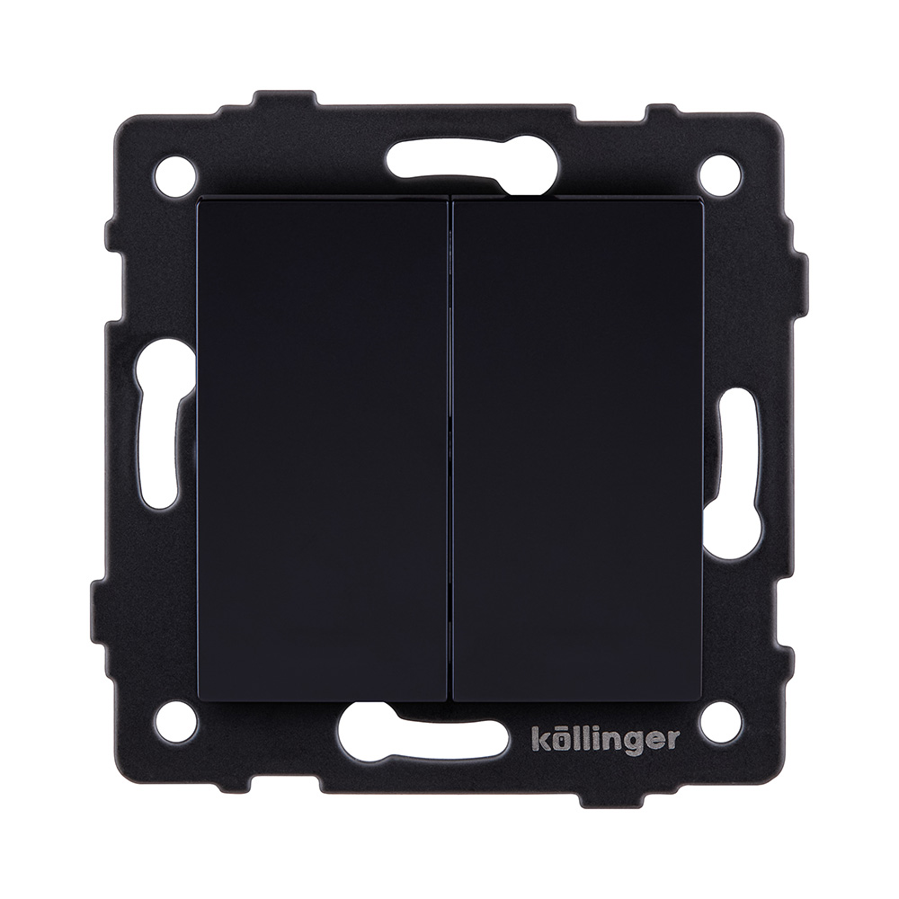 Выключатель 2-клавишный проходной 10А/250В, черный Kollinger REA-S-009BK для Aspekt, Eleganz, Reflex
