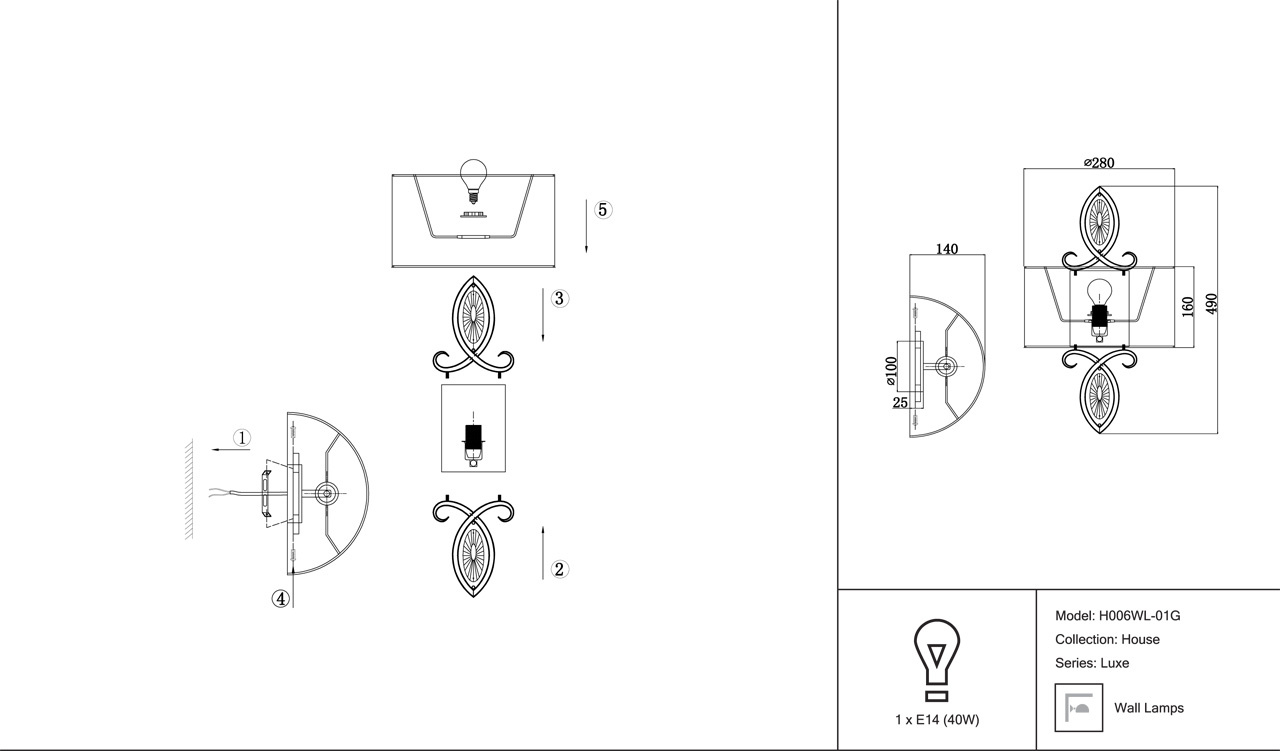 Настенный светильник Maytoni Luxe H006WL-01G