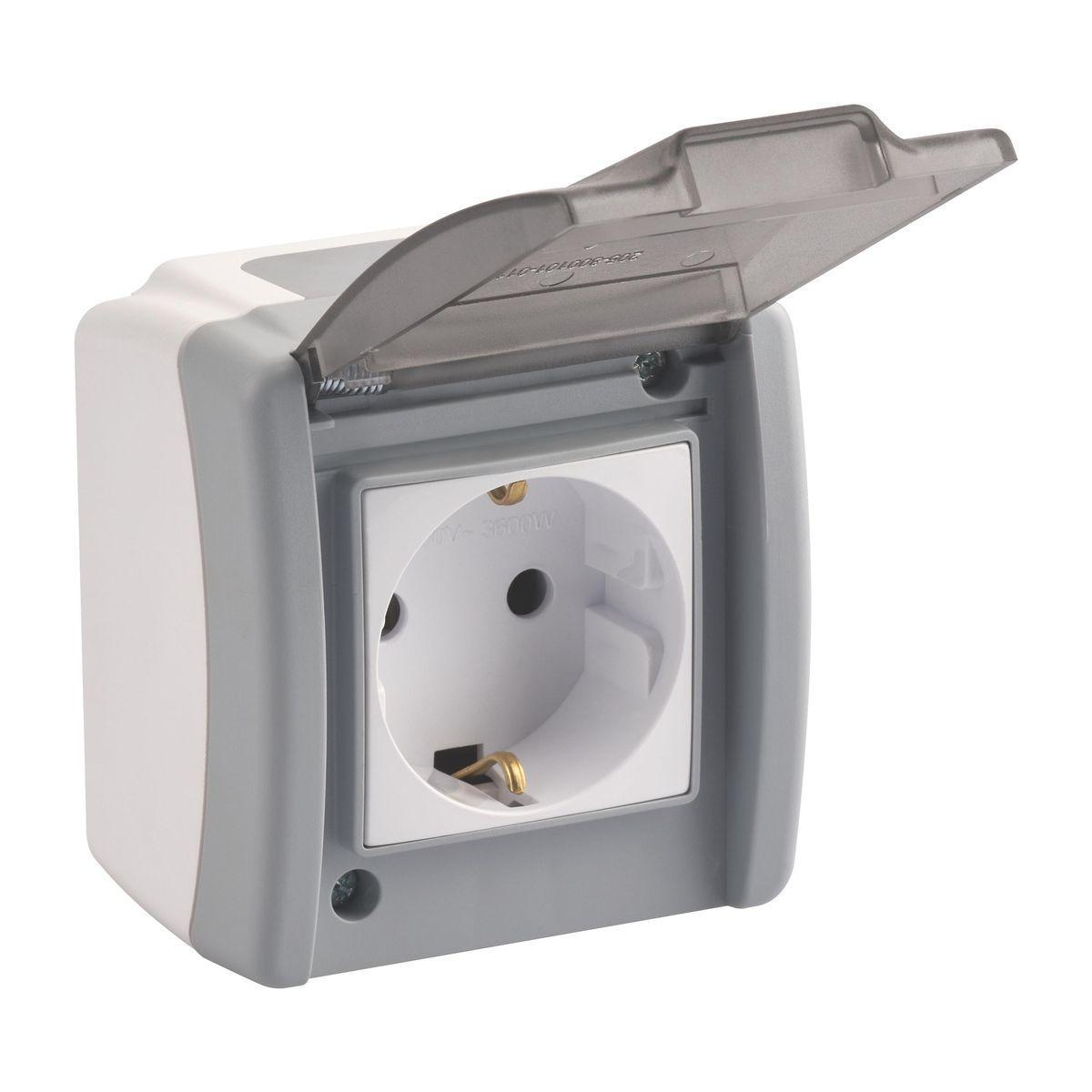 Розетка на 1 пост с заземлением Mono Electric Octans IP54 16А 250В бело-серый 154-020007-117