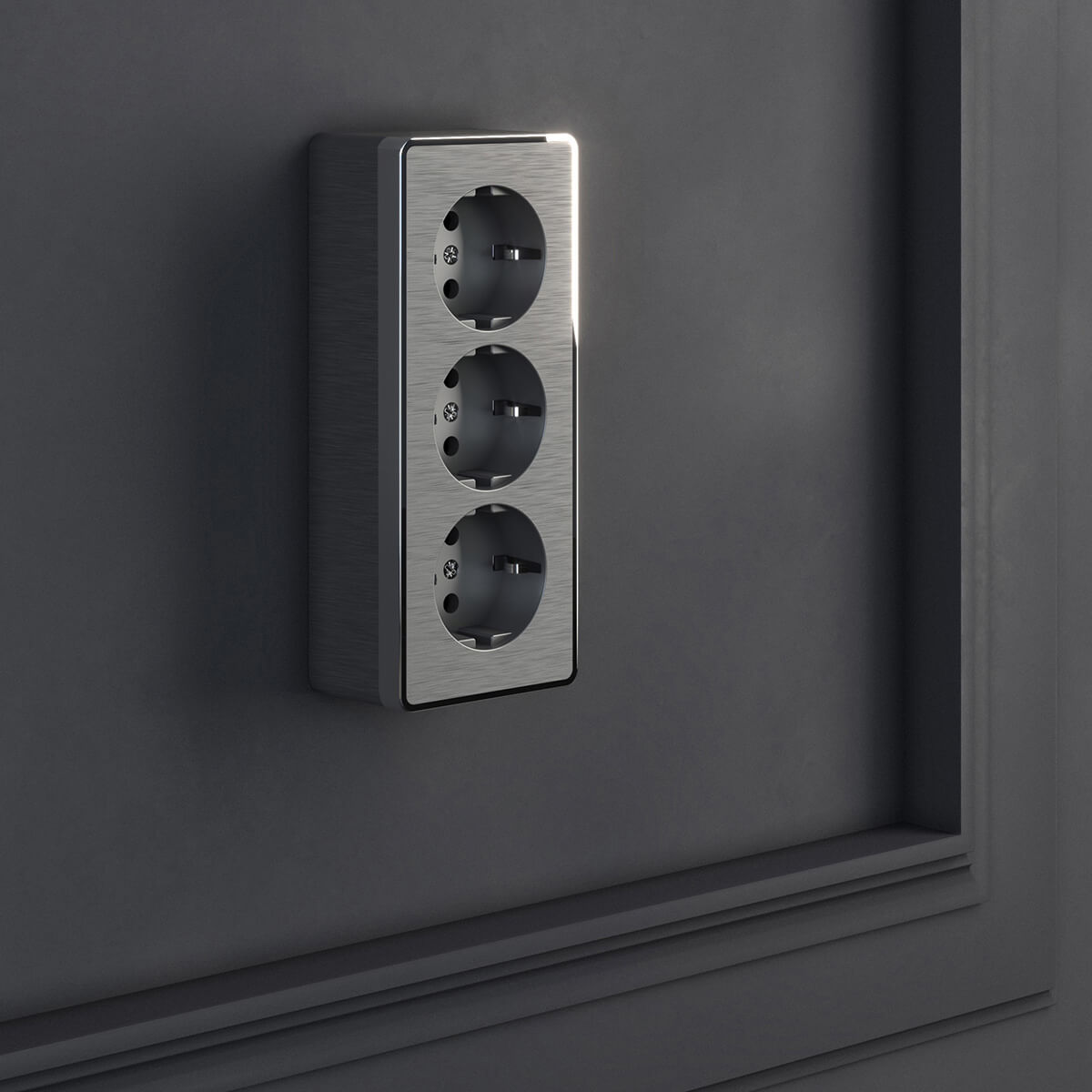 Розетка тройная с/з со шторками Werkel Gallant графит рифленый WL15-02-05 4690389166976
