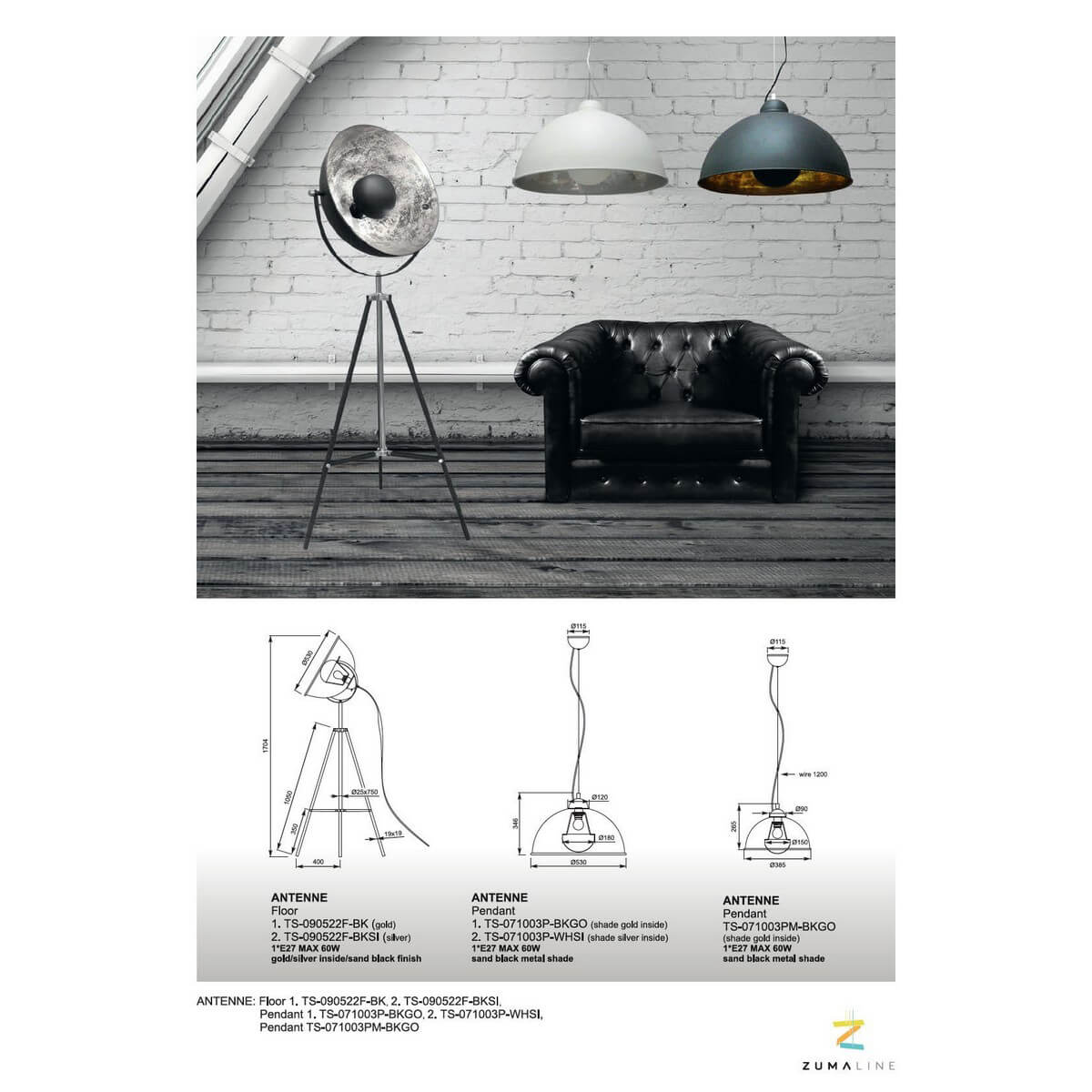 Торшер Zumaline ANTENNE TS-090522F-BK