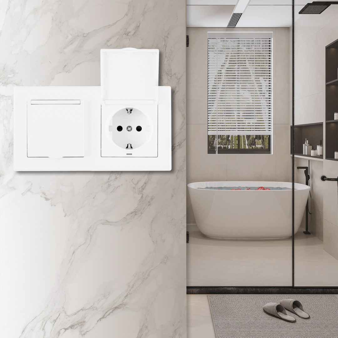 Розетка двойная (двухпостовая) с/з и шторками Arte Milano SET06-2-41-1x2 white