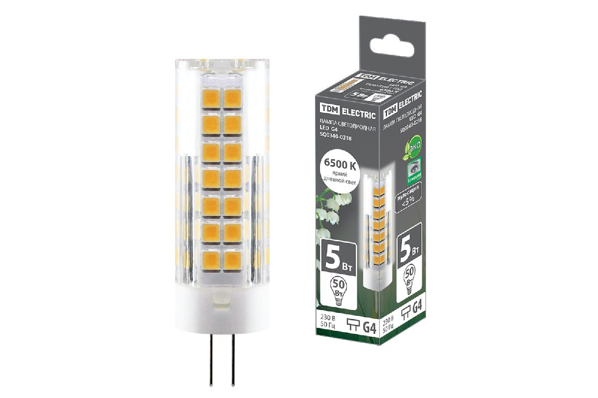 Лампа светодиодная TDM Electric G4 5W 6500K прозрачная SQ0340-0218