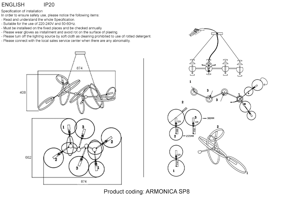 Подвесная люстра Crystal Lux ARMONICA SP8 BLACK/BRASS V2