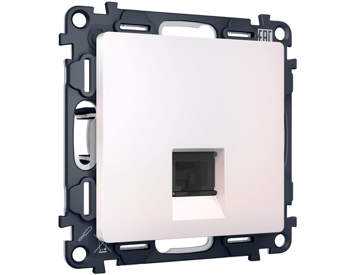 Комплект механизма компьютерной розетки RJ-45 экранированной с автоматической защитной шторкой Alfa Жемчуг Quant Ambrella Volt MA212005 (AP2120, VM185)