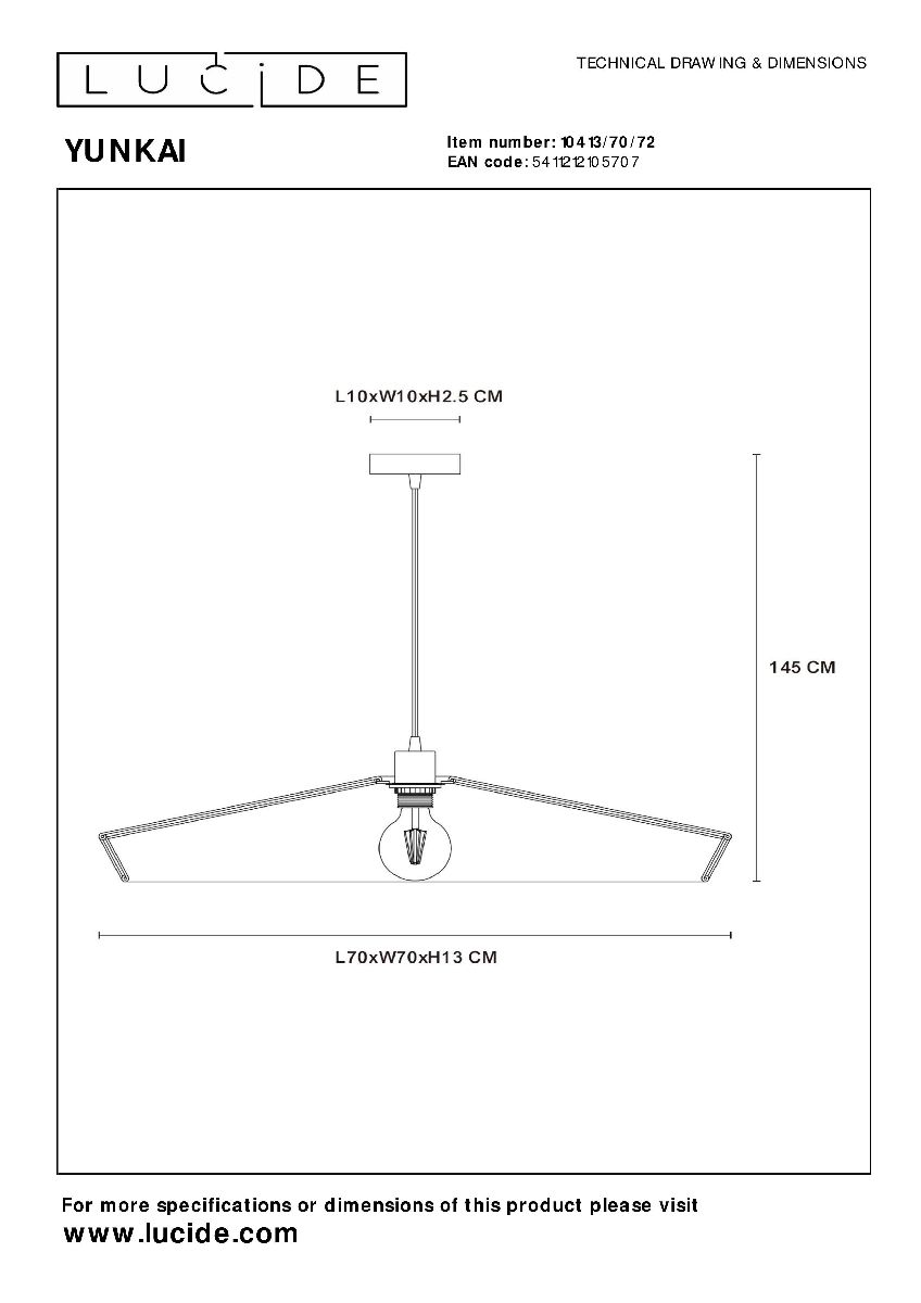 Подвесной светильник Lucide Yunkai 10413/70/72