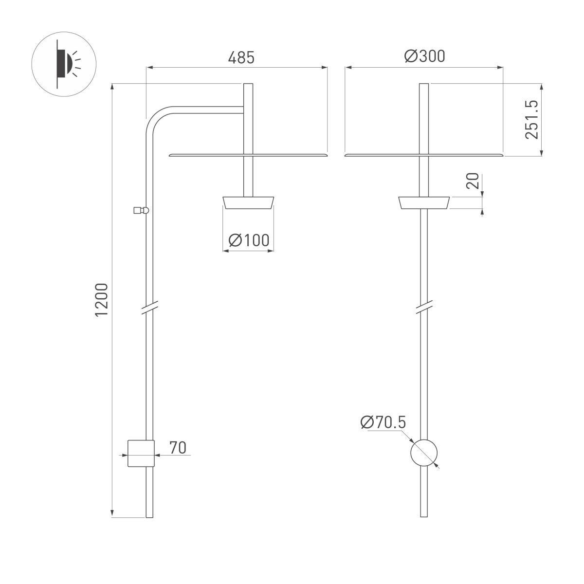 Бра круглое Arlight SP-CAMPANA-WALL-L1200-9W Warm3000 (BK, 130 deg, 230V) (IP20 Металл) 059599