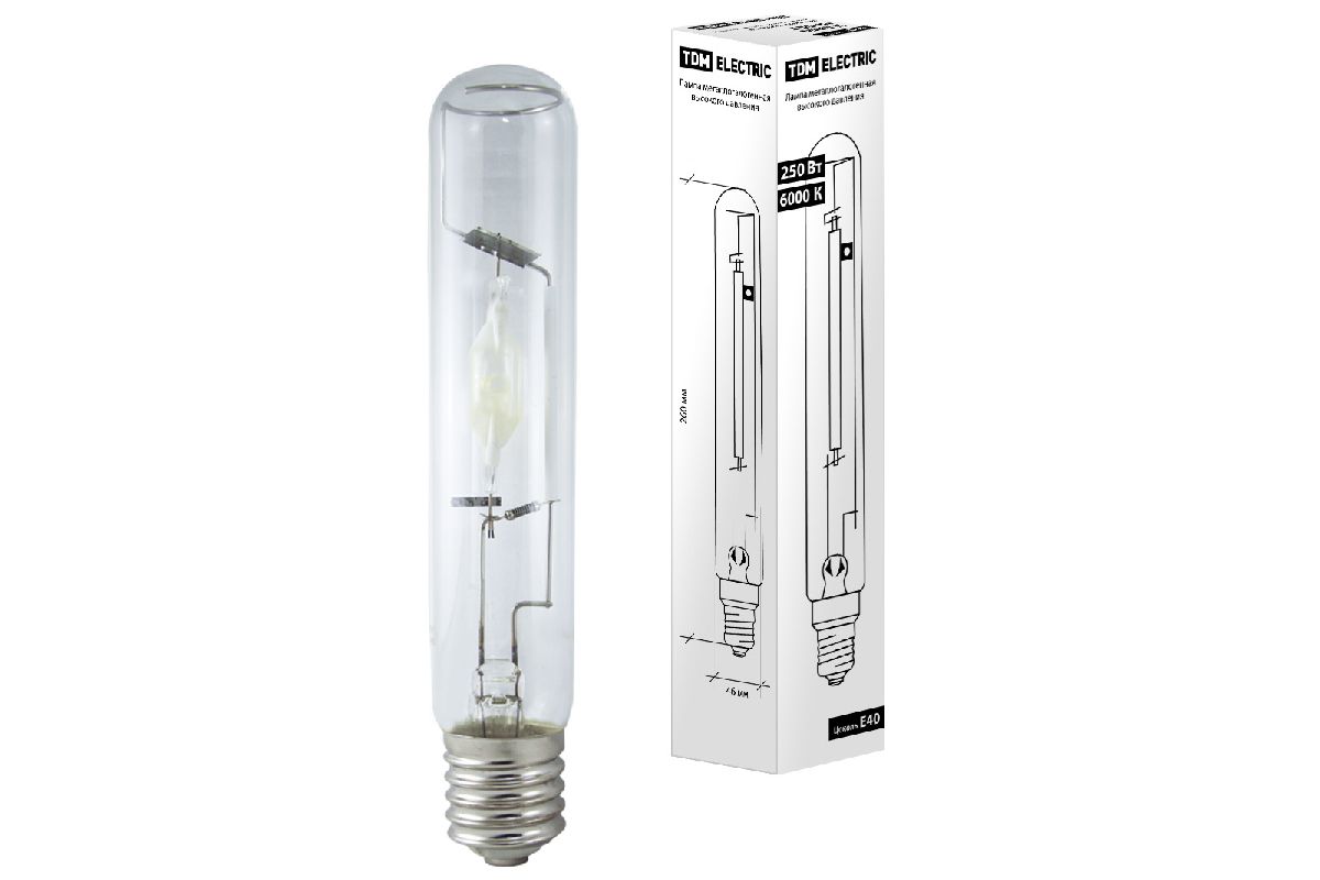 Лампа металлогалогенная TDM Electric E40 250W 6000K прозрачная SQ0325-0016