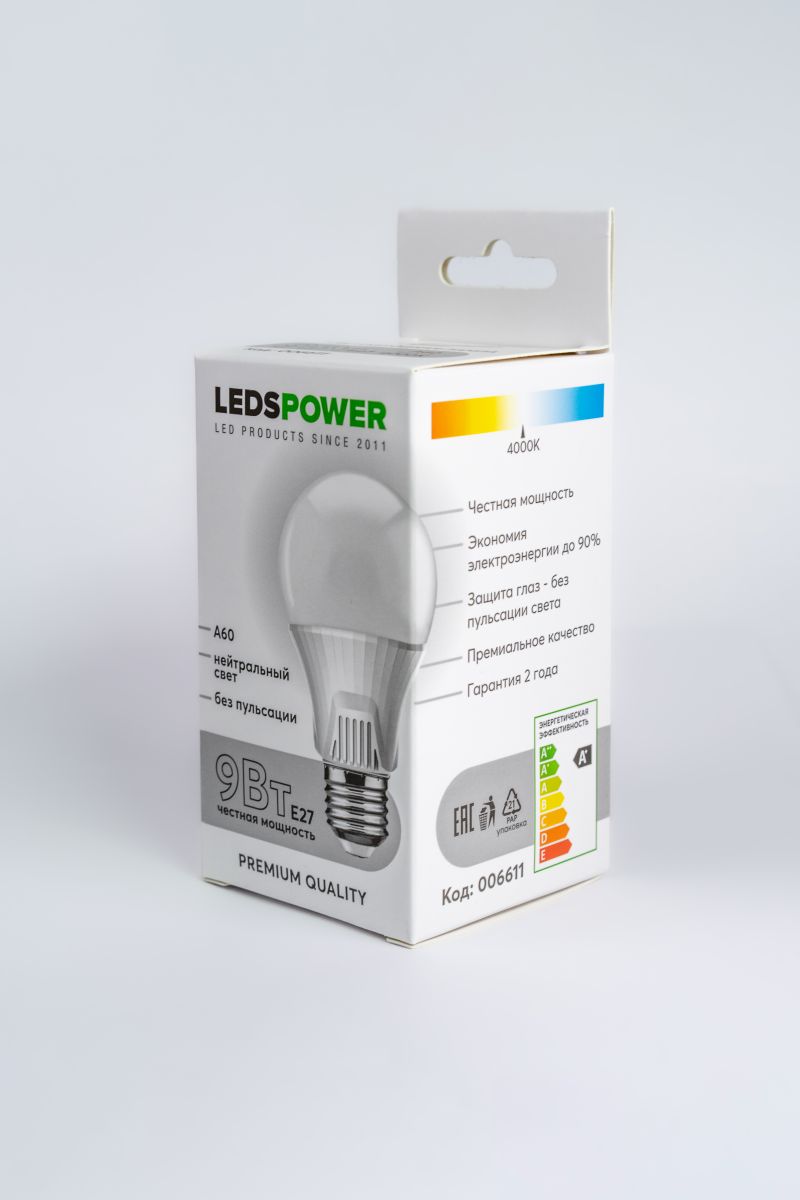 Светодиодная лампа LEDS POWER A60 E27 9Вт 4000К 006611