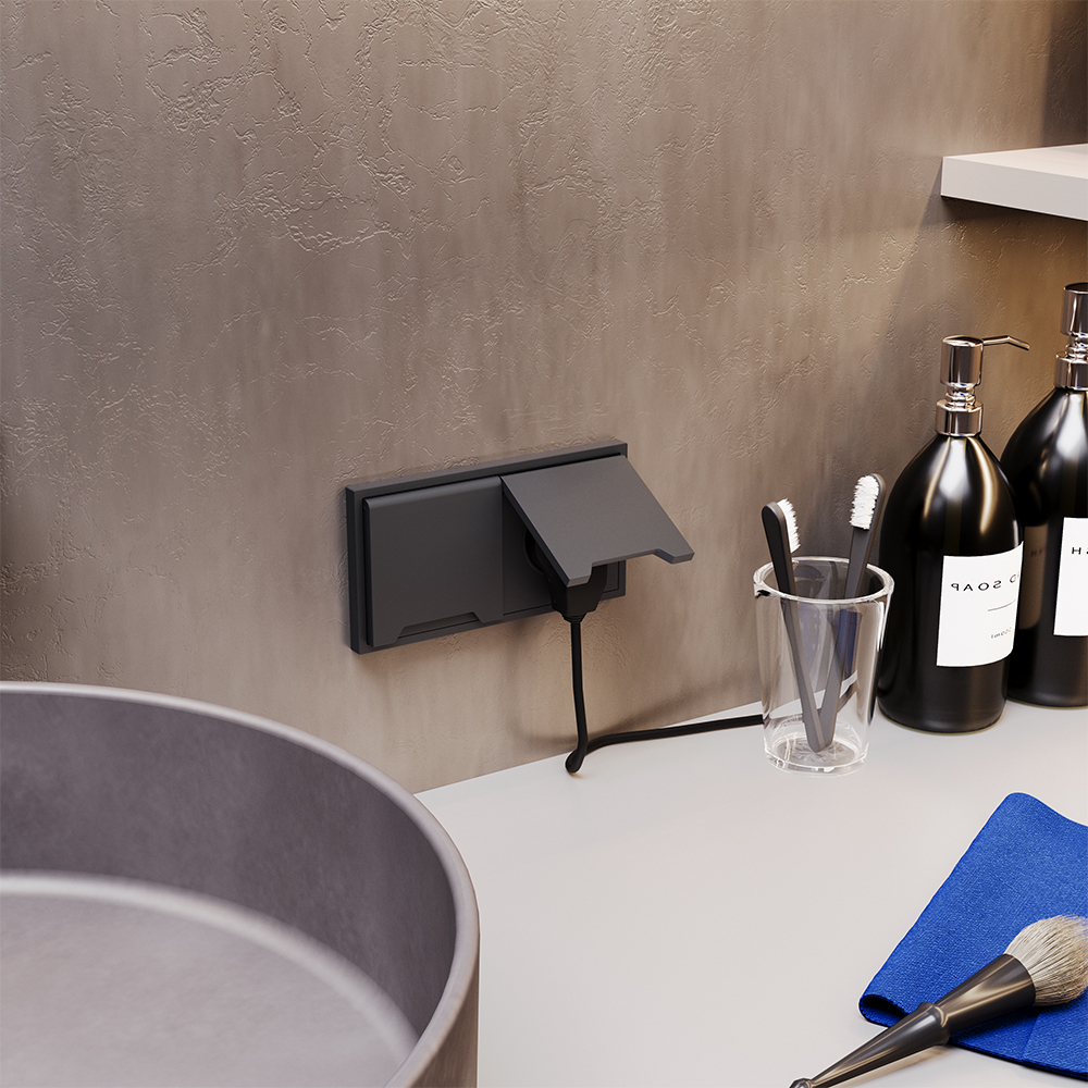 Розетка с защитными шторками и крышкой Voltum S70 VLS040307 (графит)