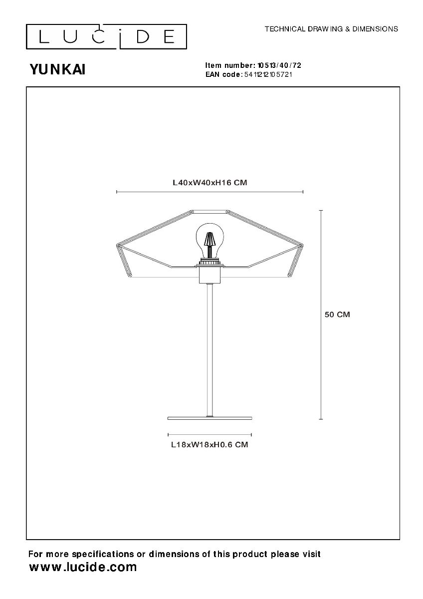 Настольная лампа Lucide Yunkai 10513/40/72