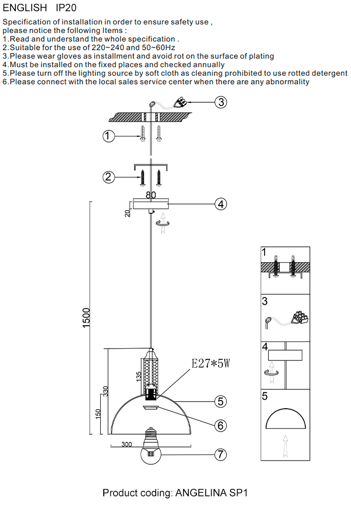 Подвесной светильник Crystal Lux ANGELINA SP1 NICKEL