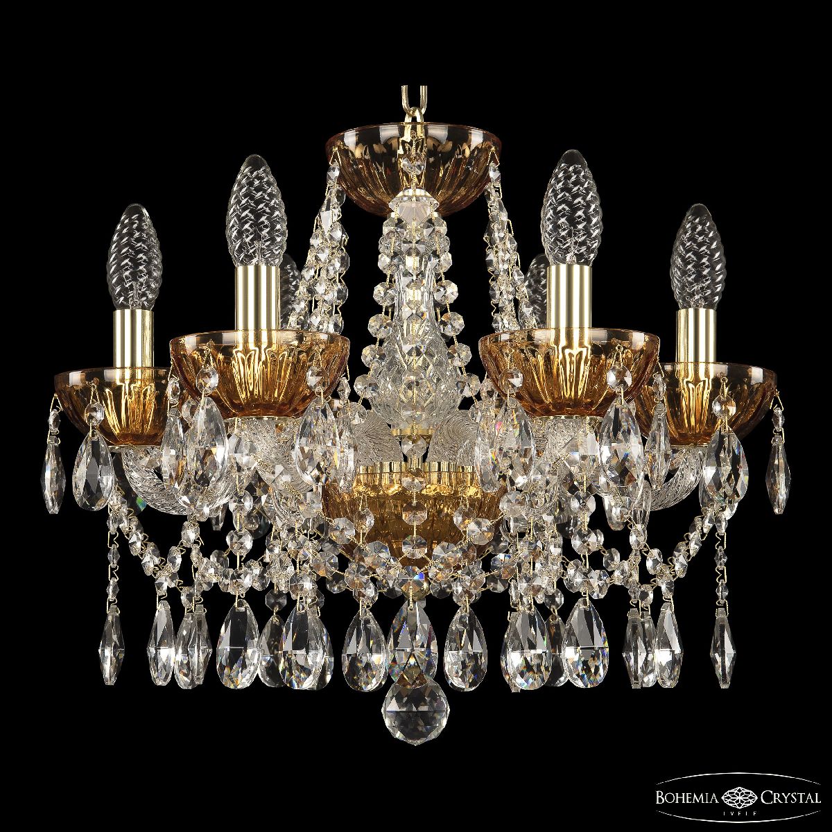 Подвесная люстра Bohemia Ivele Crystal 5413/6/141 G Amber/M-1H