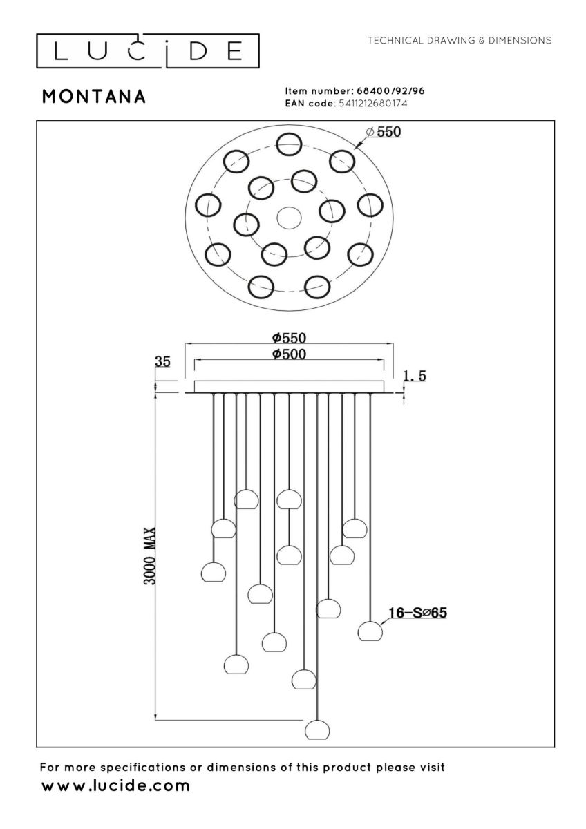 Каскадная люстра Lucide Montana 68400/92/96