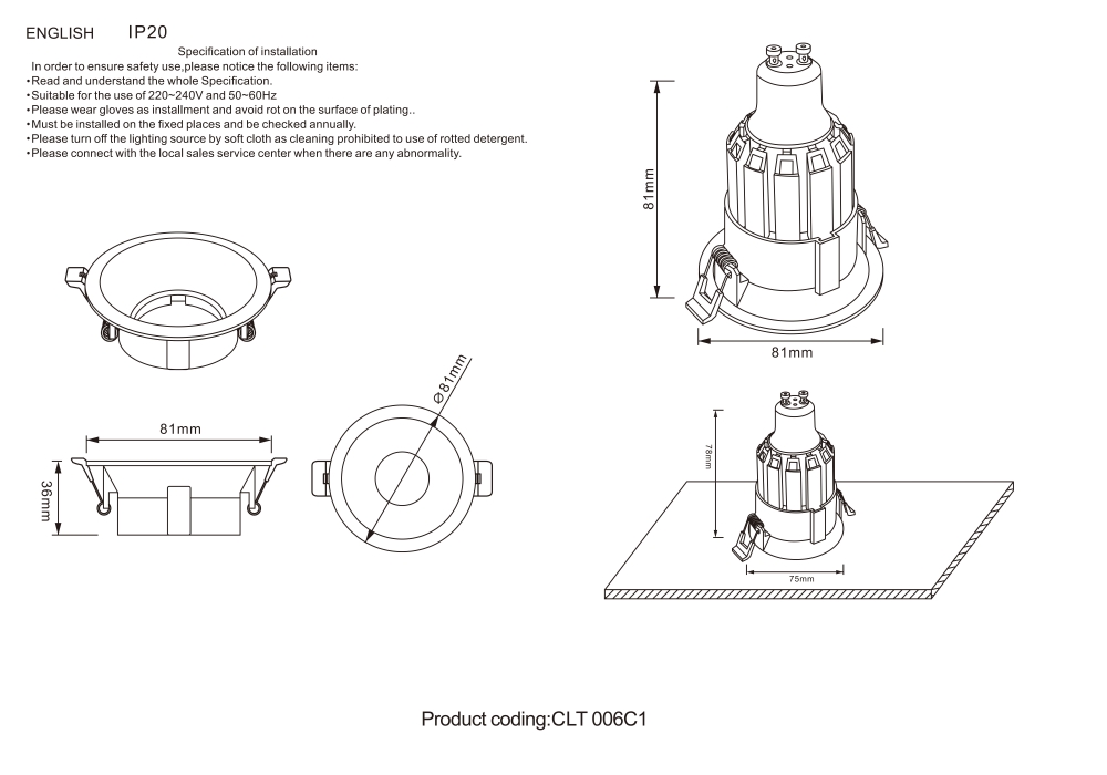 Встраиваемый светильник Crystal Lux CLT 006 CLT 006C1 BL