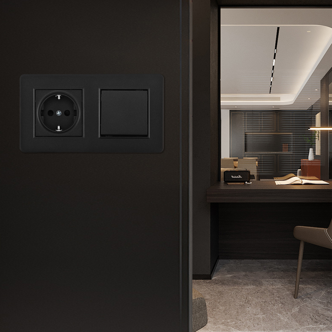 Выключатель одноклавишный с розеткой Arte Milano SET16-2-40-1-30-1 black