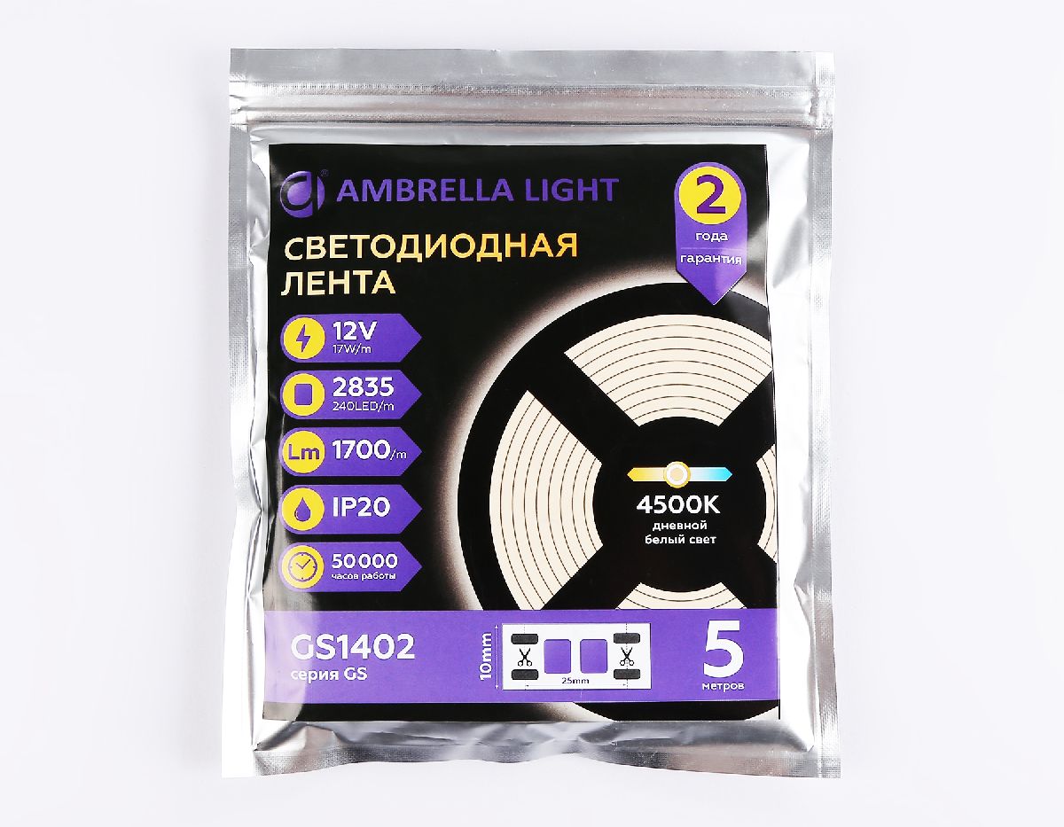 Светодиодная лента Ambrella Light LED Strip 12В 2835 17Вт/м 4500K 5м IP20 GS1402