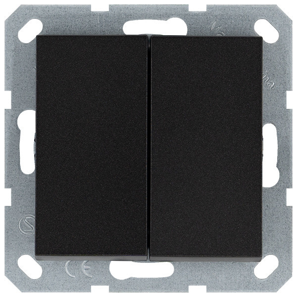 Кнопка 2 клавишная с переключающим контактом 10А, 250В, цвет антрацит Jasmart G3020B