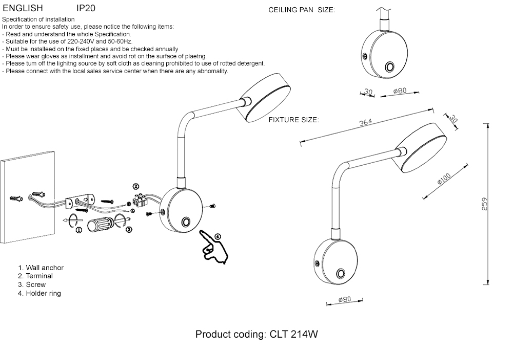 Бра на штанге Crystal Lux CLT 214W BS