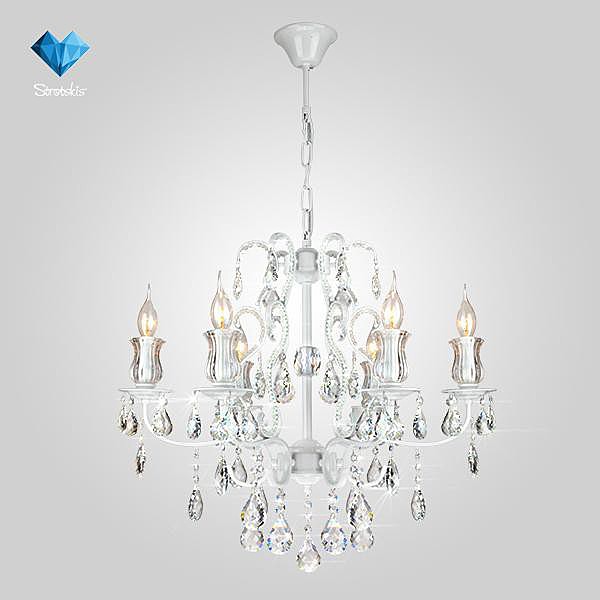 Подвесная люстра Eurosvet Blossom 10077/6 глянцевый белый/прозрачный хрусталь Strotskis