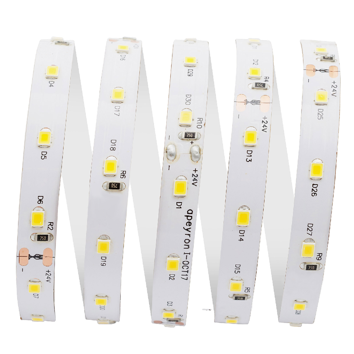 Светодиодная лента Apeyron 24В 8Вт/м smd2835 60д/м IP20 800Лм/м 5м 3000К 00-369