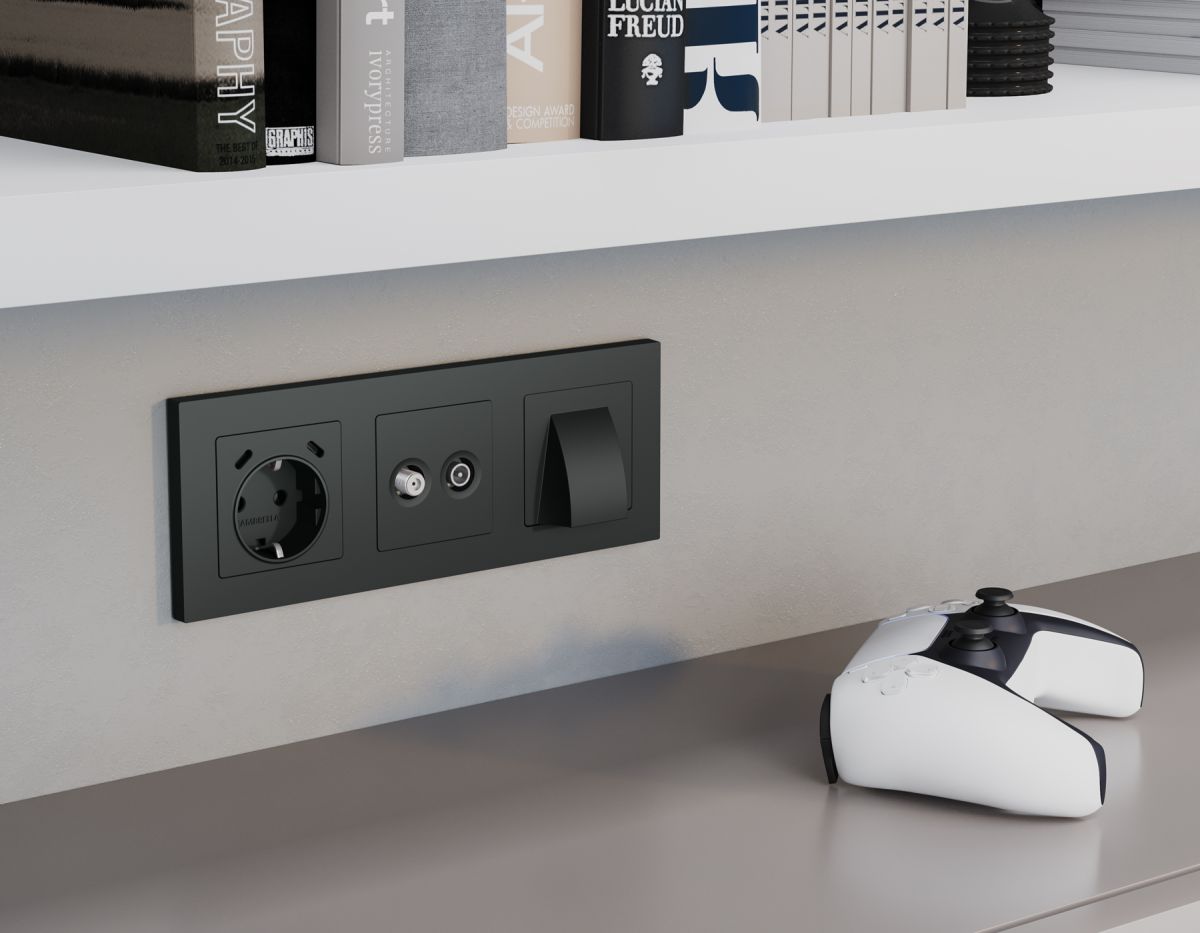 Комплект механизма электрической розетки 2USB С+C 20W с/з на винтовых зажимах 16A-250V Alfa Графит мягкое касание Quant Ambrella Volt MA910510 (AP9105, VM165)