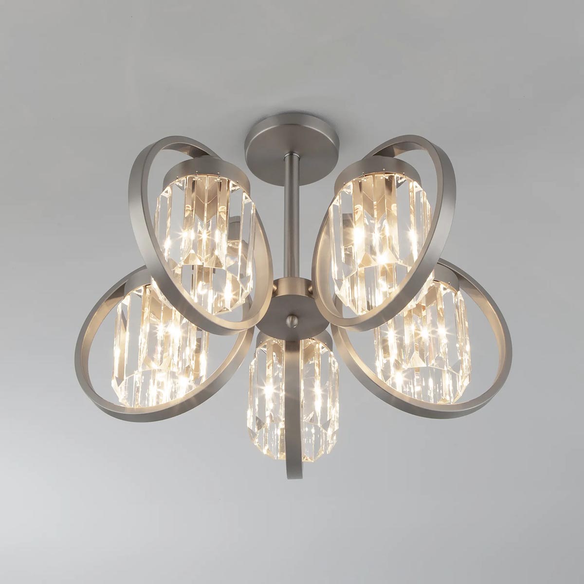 Потолочная люстра Eurosvet Loraine 10128/5 сатин-никель/прозрачный хрусталь Strotskis Smart (10095/5)