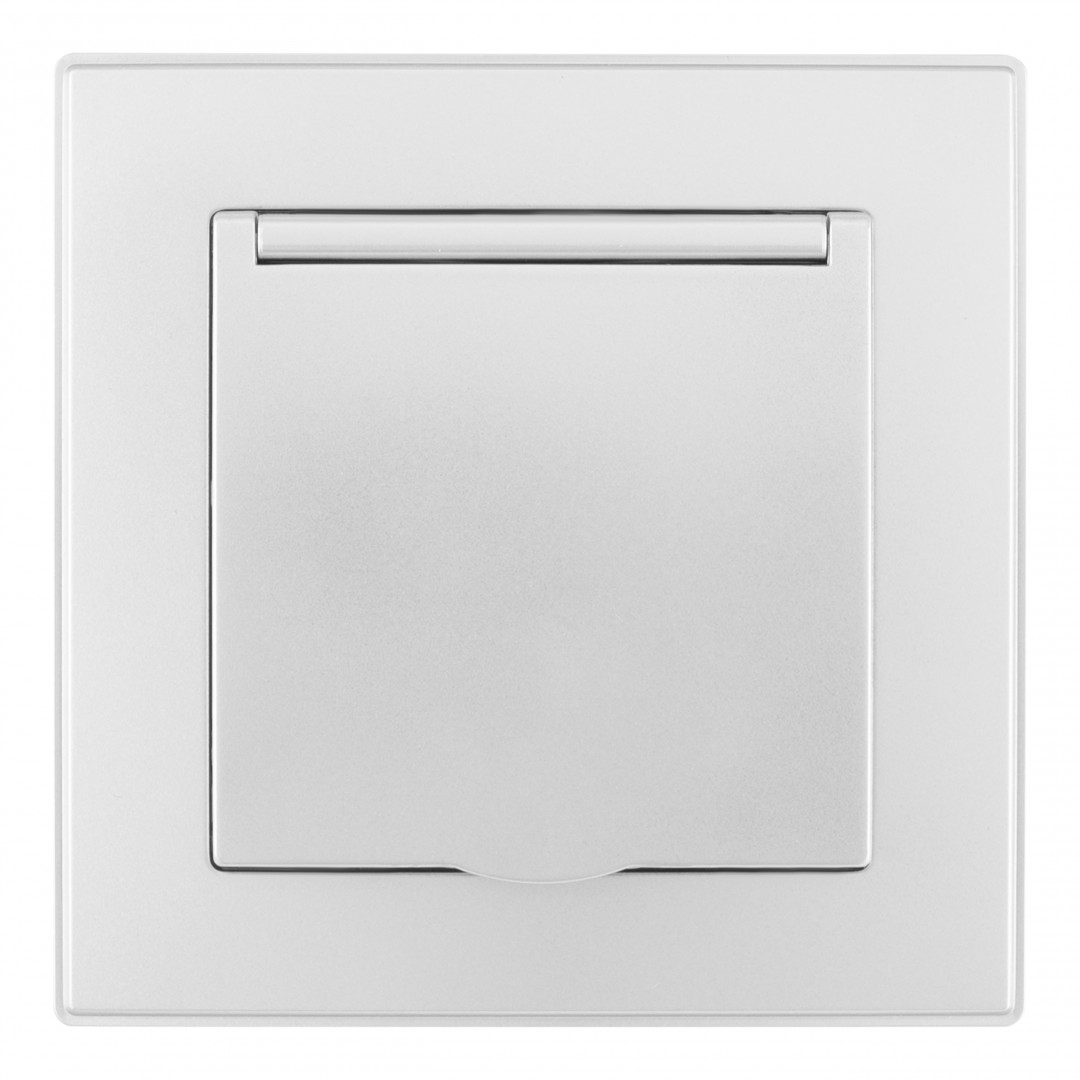 Комплект розетки с/з и шторками, защитной крышкой и рамкой Arte Milano SET06-1-41-1 silver