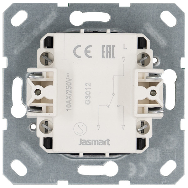 Выключатель одноклавишный проходной Jasmart 10A 250V с накладкой G3012T
