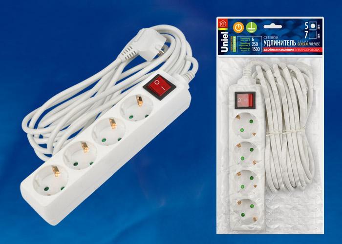 Удлинитель (UL-00002850) Uniel 4гн х 5м с/з + выкл General S-GCP4-5B