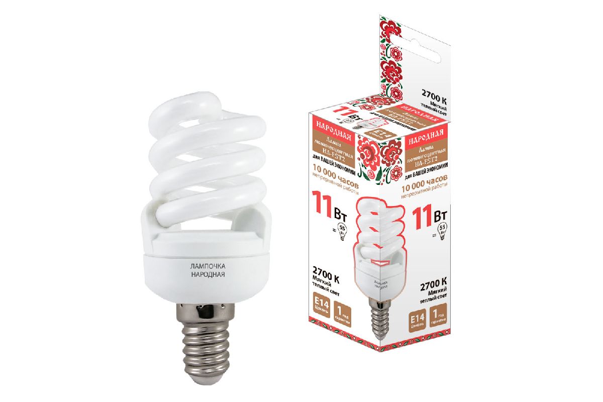 Лампа люминесцентная TDM Electric Народная Е14 11W 2700K матовая SQ0347-0017