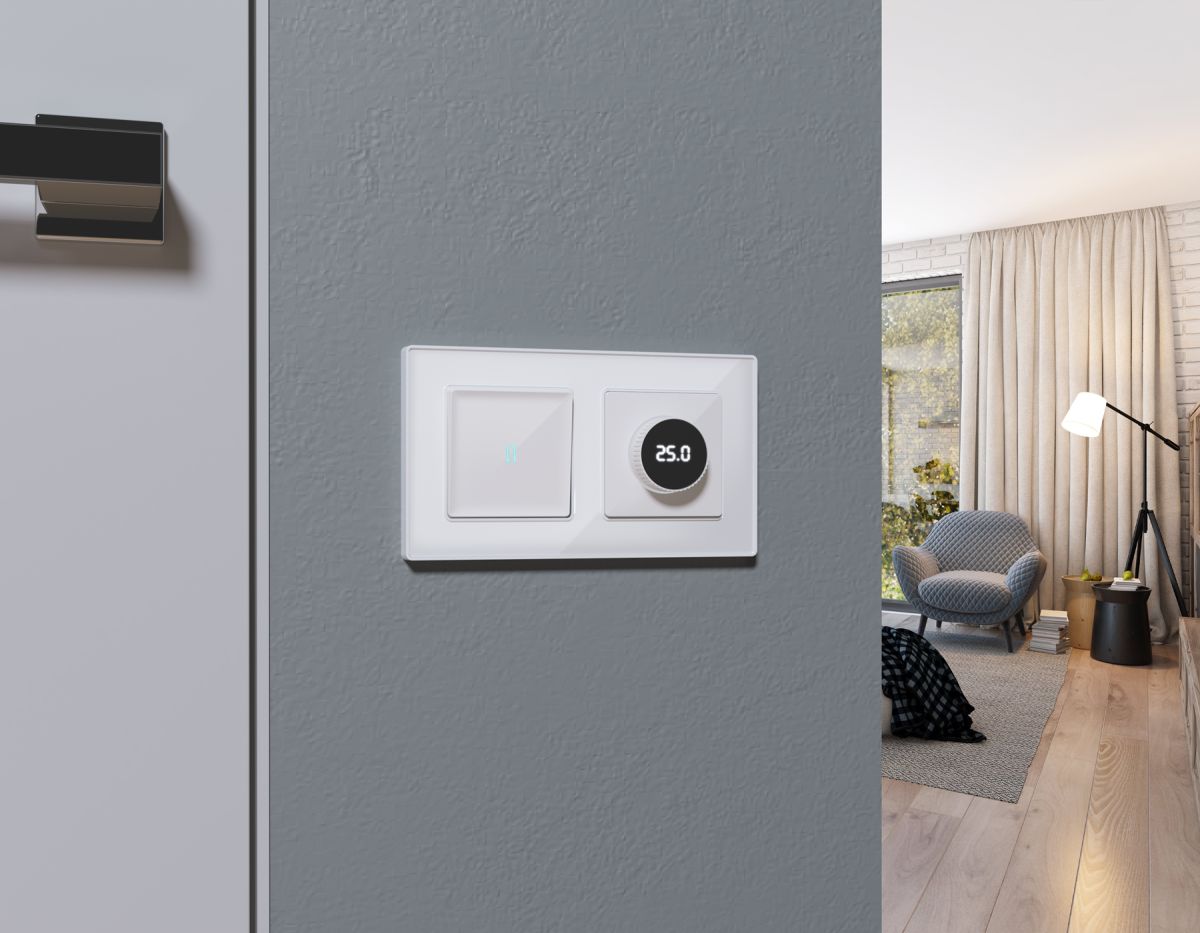 Комплект механизма терморегулятора теплого пола с цифровым дисплеем с подсветкой 16A-250V Alfa Белый глянец Quant Ambrella Volt MA105810 (AP1058, VM1385)