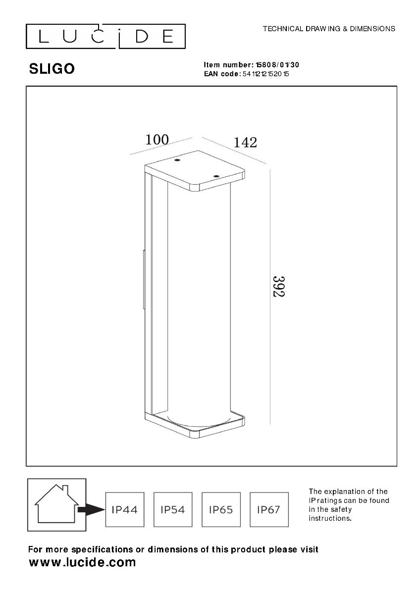 Уличный настенный светильник Lucide Sligo 15808/01/30