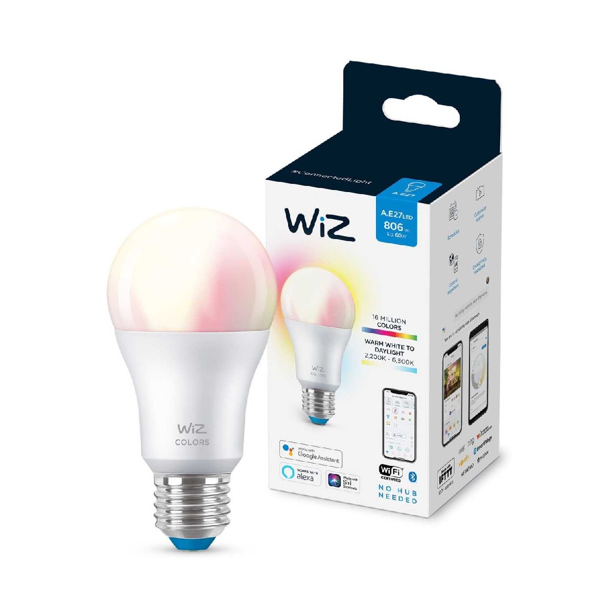 Умная светодиодная лампа Wiz Wi-Fi BLE60WA60E27922-65RGB1PF/6 E27 7W 2200/6500K 929002383602